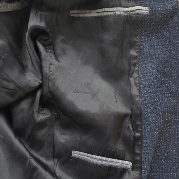 Calvin Klein Mens Navy Blue Textured Two Button Blazer Sport Coat Notch Lapel - Picture 5 of 6